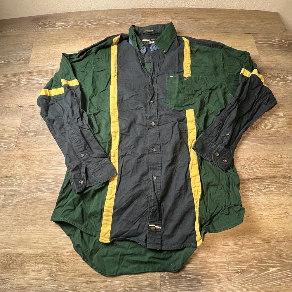 Urgent Gear Button Down Shirt Mens XL Green Black Colorblock 90s Streetwear